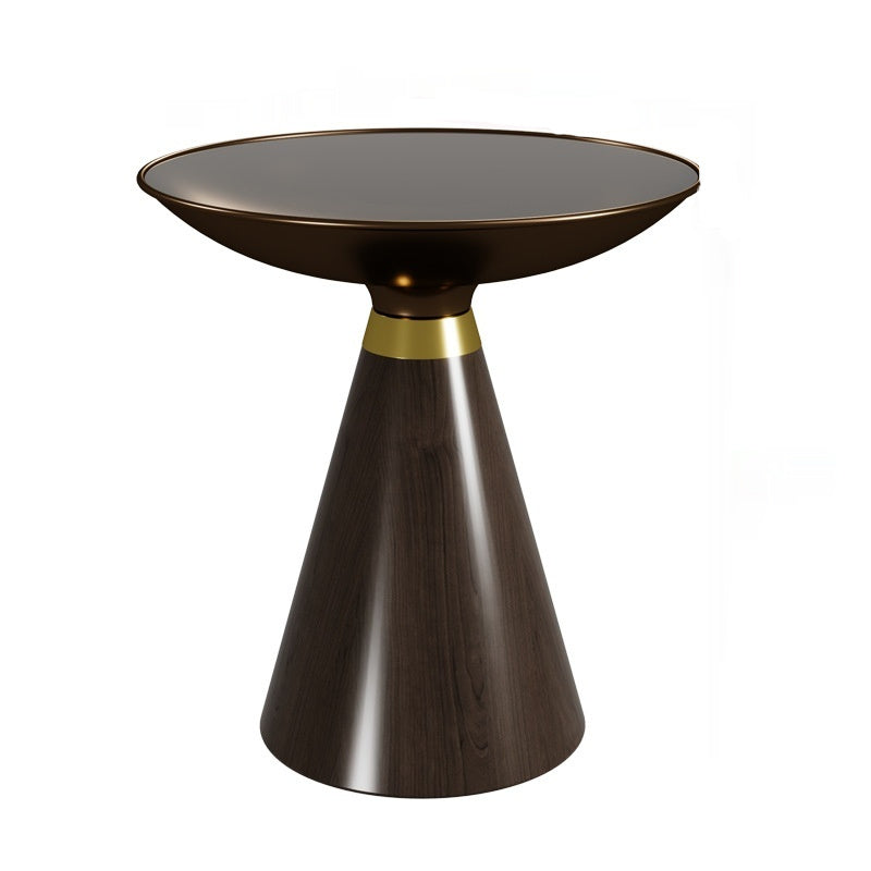 Tempered Glass Round Light Modern Solid Wood Side Table