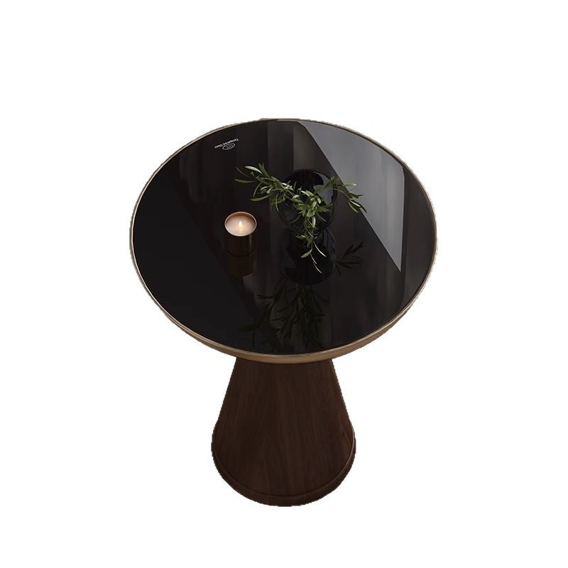 Tempered Glass Round Light Modern Solid Wood Side Table