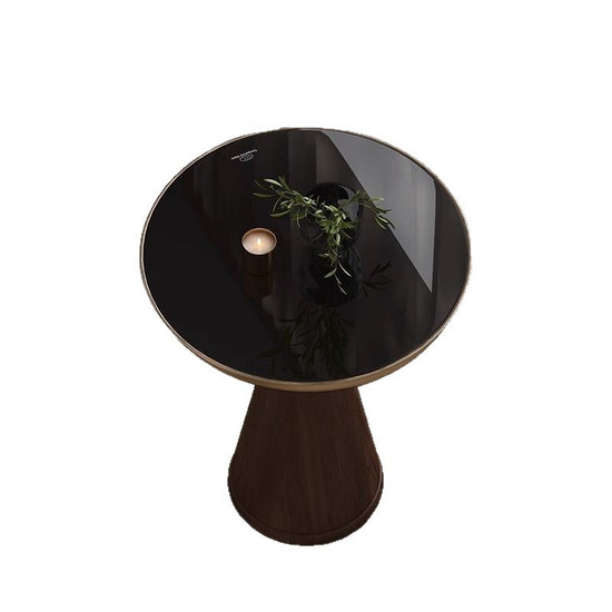 Tempered Glass Round Light Modern Solid Wood Side Table