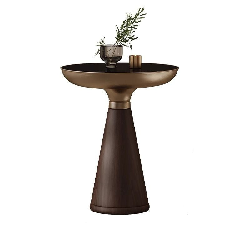 Tempered Glass Round Light Modern Solid Wood Side Table