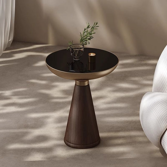 Tempered Glass Round Light Modern Solid Wood Side Table