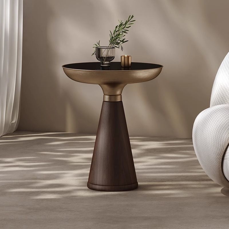 Tempered Glass Round Light Modern Solid Wood Side Table